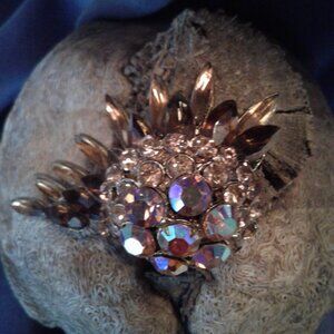 Vintage Brooch /Necklace Pendant Rhinestones on Gold Tone Metal